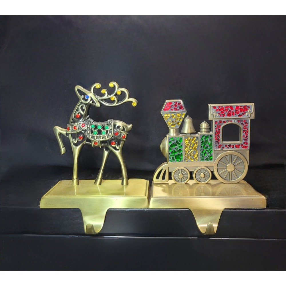 Christmas Stocking Holders Jeweled Reindeer Mosaic Train Holiday Christmas